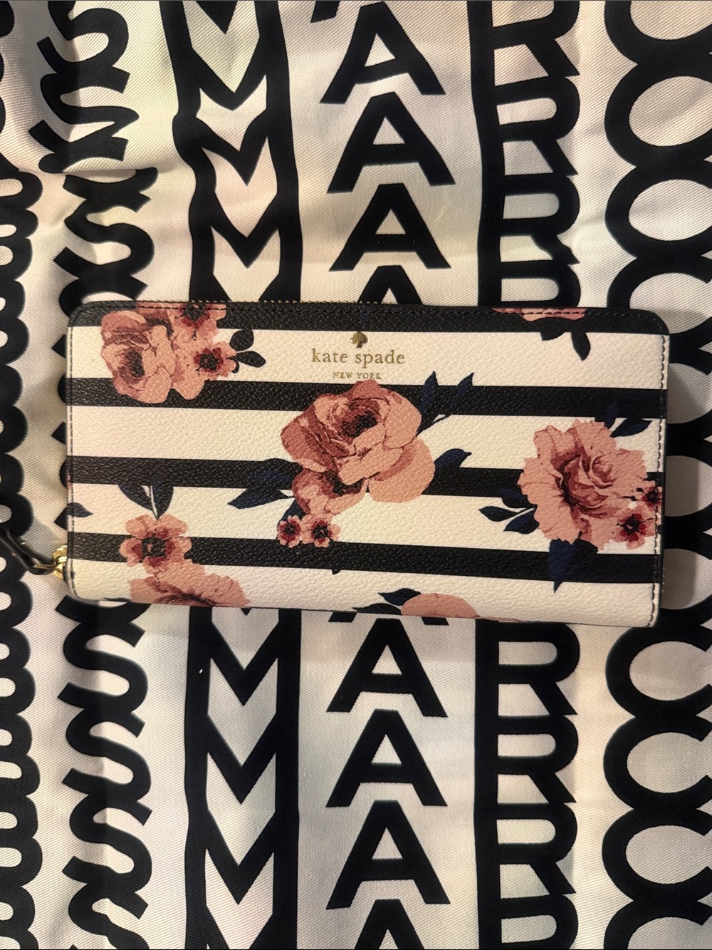 kate spade Pink Floral Stripe Zip-Around Wallet